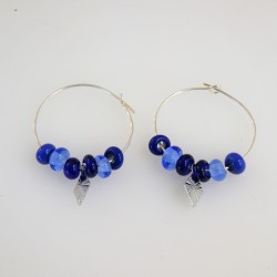 P'tites Créoles - perles bleues & losange brillant